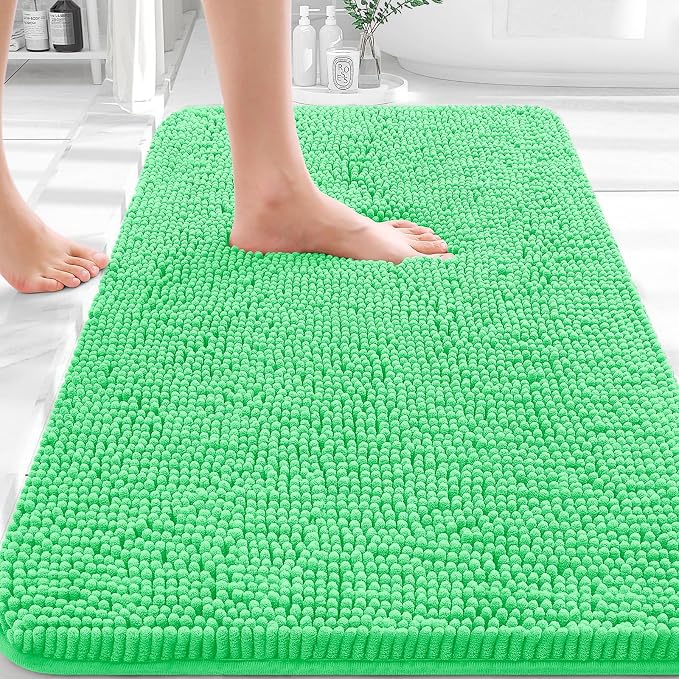 OLANLY Bathroom Rugs 30x20, Extra Soft Absorbent Chenille Bath Rugs, Rubber Backing Quick Dry, Machine Washable Bath Mats for Bathroom Floor, Tub and Shower, Home Decor Accessories, Mint Green