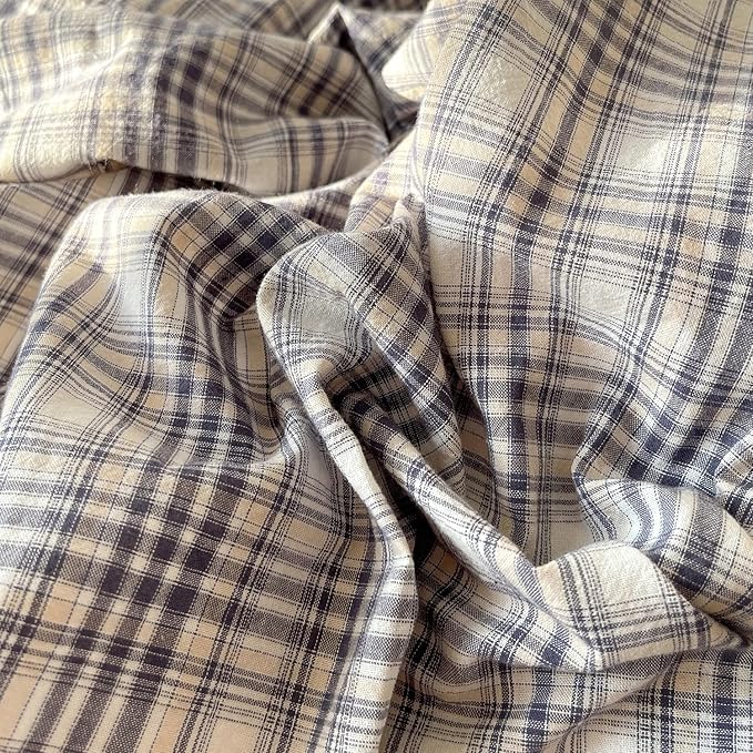 mixinni Twin Duvet Cover Set - 3 Piece Vintage Buffalo Plaid Bedding, 100% Washed Cotton Duvet Cover with 2 Pillowcases, Soft & Breathable Navy Beige White Geometric Grid Pattern for All Seasons