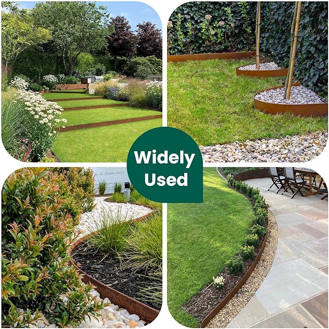Corten Steel Landscape Edging 8in x 40in Strips, 6-Pack 20ft | Rusted, Hammer-In, 8 Inch Tall, Metal Edging for Garden, Border, Steel Landscaping, for Landscape, Yard, Lawn, Pathway
