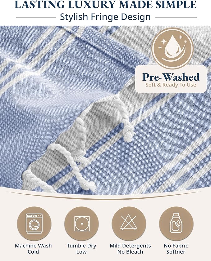 LANE LINEN Turkish Beach Towels, Super Absorbent, Quick Dry - Forever Blue | 2 Pack Extra Large Beach Towel - Pre-Washed for Soft Feel - Oversized Sand Free Quick-Dry Pool Towel - 39"x71", Picnic Ready