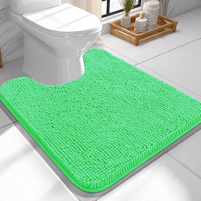 OLANLY Toilet Rugs U-Shaped 24x24, Extra Soft Absorbent Chenille Contour Bathroom Rugs for Toilet, Dry Quickly, Machine Washable, Non-Slip Bath Mat, Mint Green