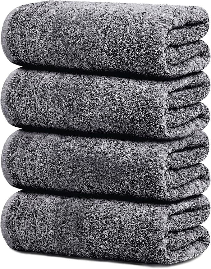 Tens Towels 4 Piece Extra Large Bath Towels 30 x 60 Inches, Dark Grey | 100% Cotton, Larger & Lighter Weight, Quicker to Dry, Super Soft and Absorbent, Perfect for Bathroom