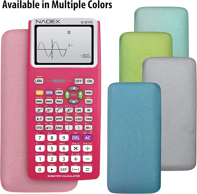 Scientific Calculator with Graphing, Includes Carrying Case, for College and High School Students, Calculus, Algebra, Geometry, Trigonometry, Statistics, Physics, Chemistry, Pink