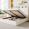 Allewie Full Lift Up Storage Hydraulic Bed Frame,Charging Station,Cream | Storage Shelf Headboard with Charging Station,Type-C,USB Ports,Hydraulic Support,Velvet Upholstered,No Box Spring Needed