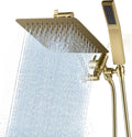 G-Promise All Metal 8-Inch Dual Square Shower Head Combo, Rain Shower Head, Handheld Shower Wand with 71-Inch Extra Long Hose, 3-Way Diverter, Adjustable Extension Arm, Brushed Gold