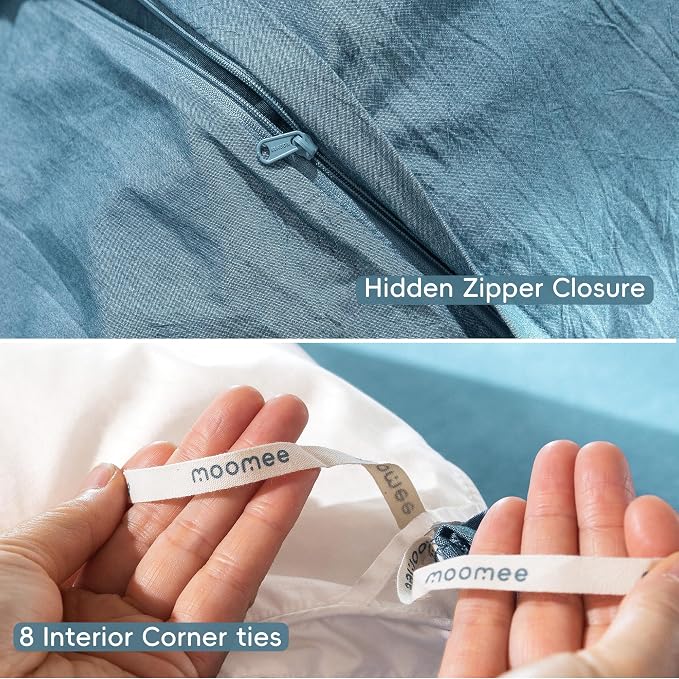 MooMee Duvet Cover Set 100% Washed Cotton Linen Like Full | Relaxed Linen-like Texture. Soft, Breathable & Long-lasting Comfort. Lightweight. Hidden Zipper with 8 Interior Corner Ties