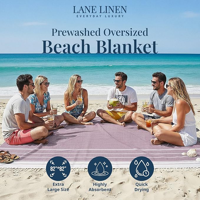 LANE LINEN Beach Blanket Sand Free, Soft & Large Beach Towel - Regal Orchid