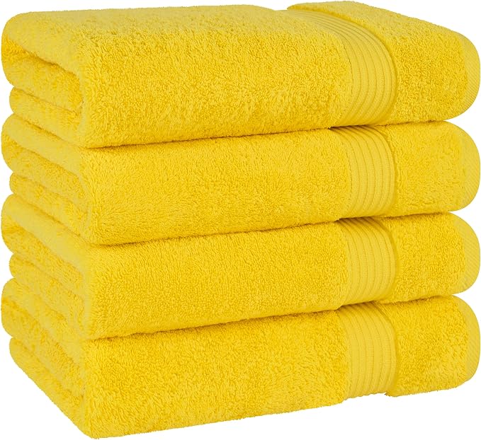 Cotton Paradise 100% Cotton Turkish Towel Set, Soft Absorbent Quick Dry, 4 Piece Bath Towel Set, Yellow