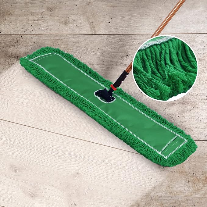 Matthew Cleaning 36'' Industrial Strength Cotton Dust Mop Refill Washable Replacement Heads for Residential & Commercial Use Fit Standard Dust Mop Frames, Hardwood, Concrete Floors Green 1 Pack