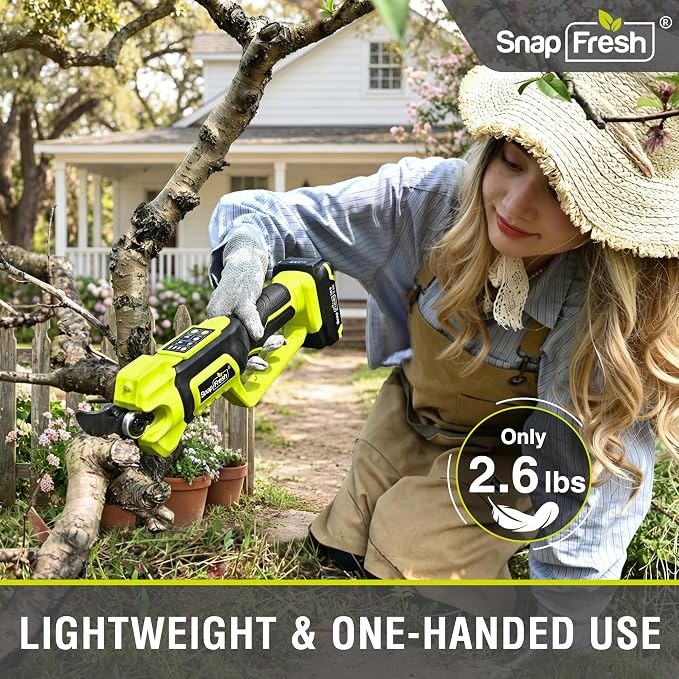 SnapFresh 20V Brushless Electric Pruning Shears, 1.6" Cordless Heavy Duty Tree Pruner with Smart Display & LED Light, 2.0Ah Battery & Fast Charger Included, SK5 Blade Branch Cutter