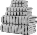 POLYTE 430 GSM Microfiber Quick Dry Lint Free Oversize Bath Towel Set, 6 Piece (Waffle Weave)