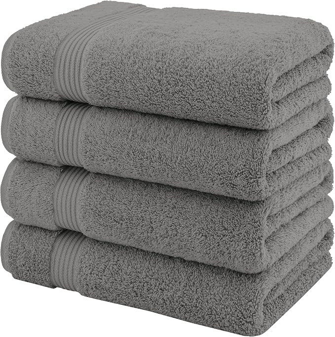 American Veteran Towel, 100% Cotton Turkish Bath Towels for Bathroom 4 Pack, 27x54 Extra Large Premium Soft Drying Bathroom Towels, Light Grey
