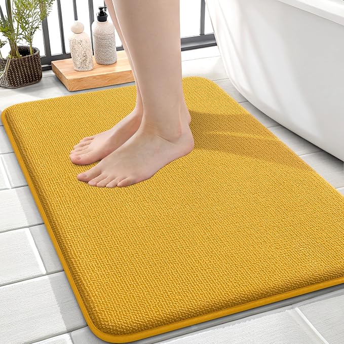 OLANLY Memory Foam Small Bathroom Rugs 24x16, Absorbent Mat, Golden Yellow | Soft Quick Dry Bath Mat Rugs, Non-Slip, Machine Washable Mat for Bathroom Floor, Tub and Shower, Home Decor Accessories
