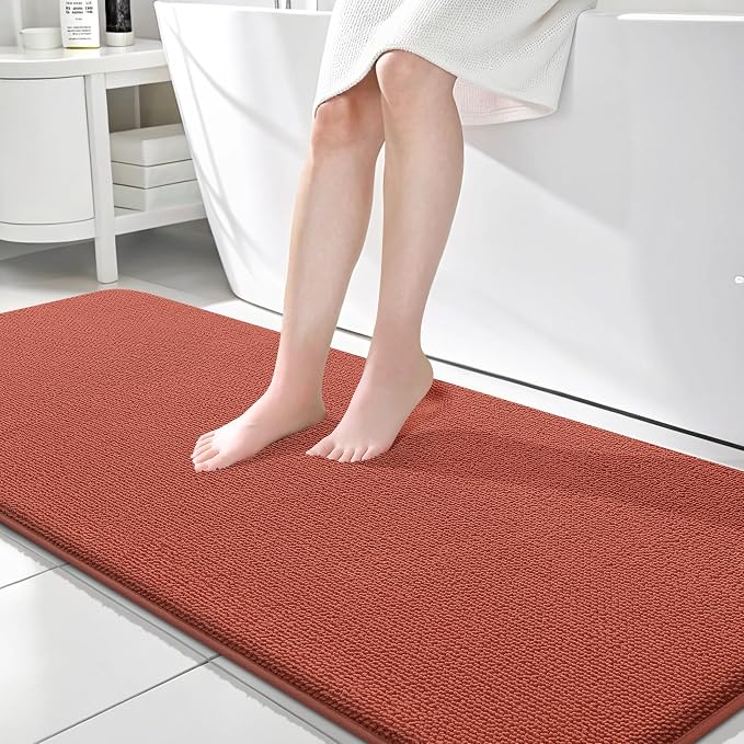 OLANLY Memory Foam Bathroom Runner Rugs 70x24, Long Mats, Rustic Terracotta | Soft Quick Dry Bath Mats, Non-Slip, Absorbent Machine Washable Mat for Bathroom Floor, Tub and Shower, Home Decor Accessories