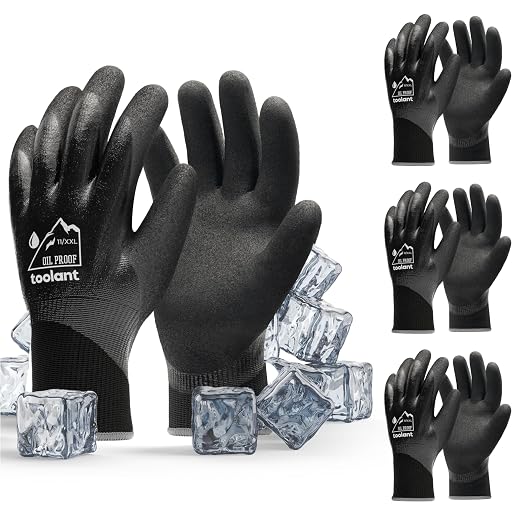 toolant Waterproof Winter Work Gloves, Double Nitrile Oil Resistant Grip | Thermal Insulation, Waterproof Protection in Freezer Work, Construction, Mechanics, Mining, Plumbing, 3 Pairs, Black,XX-Large