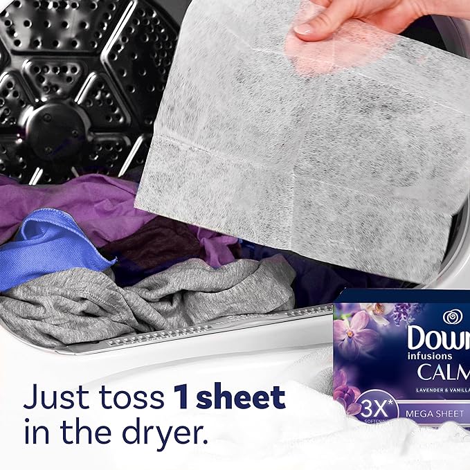 Downy CALM, Mega Dryer Sheets, Laundry Fabric Softener, Lavender and Vanilla Bean, 130 Count