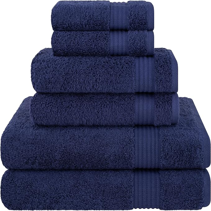Cotton Paradise 100% Cotton Turkish Towel Set, Soft Absorbent Quick Dry, 6 Piece Towel Set, Navy Blue