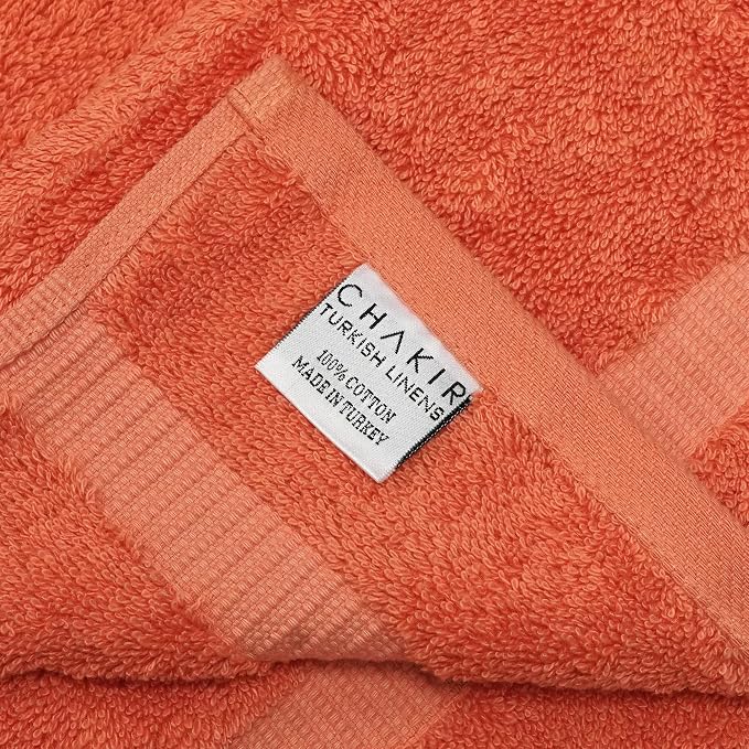 Chakir Turkish Linens 4 Piece Hand Towels, 100% Cotton Turkish Towels for Bathroom, Luxury Soft Absorbent Hand Towel Set, 16 x 30 Inches, Coral