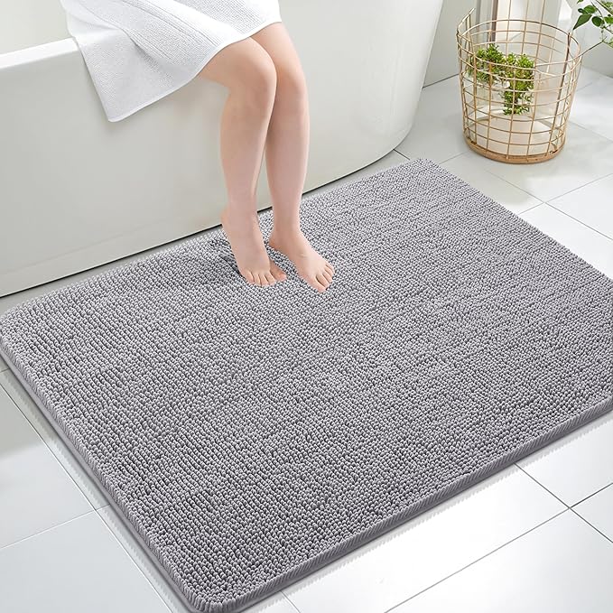 OLANLY Large Bathroom Rugs 40x32, Extra Soft Absorbent Chenille Bath Rugs, Rubber Backing Quick Dry, Machine Washable Bath Mats for Bathroom Floor, Tub and Shower, Home Decor Accessories, Grey