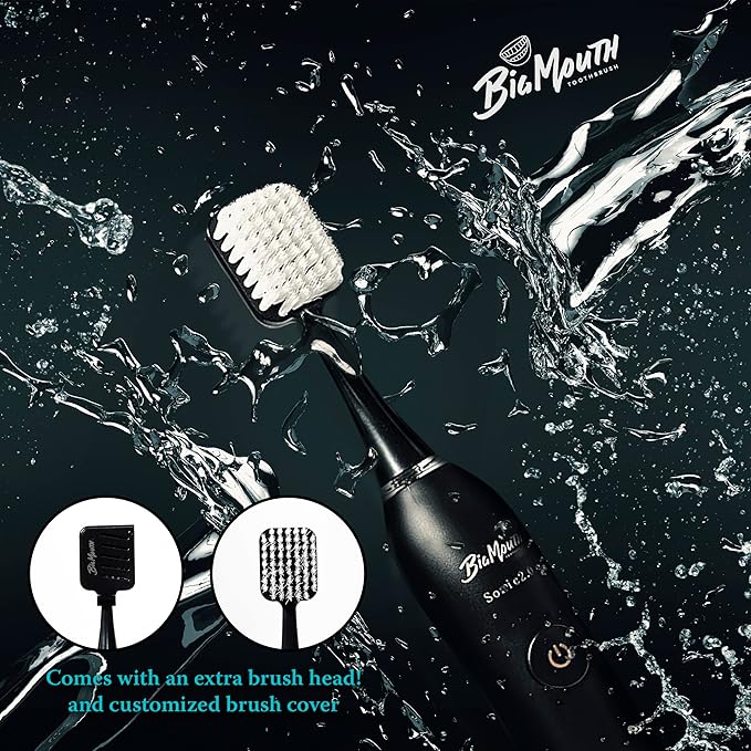 Dr Bobbi Big Mouth Electric Toothbrush for Adults | Ultrasonic Rechargeable Tooth Brush with 5 Cleaning Modes & 2-Minute Smart Timer | Extra Electric Toothbrush Heads Included | Black