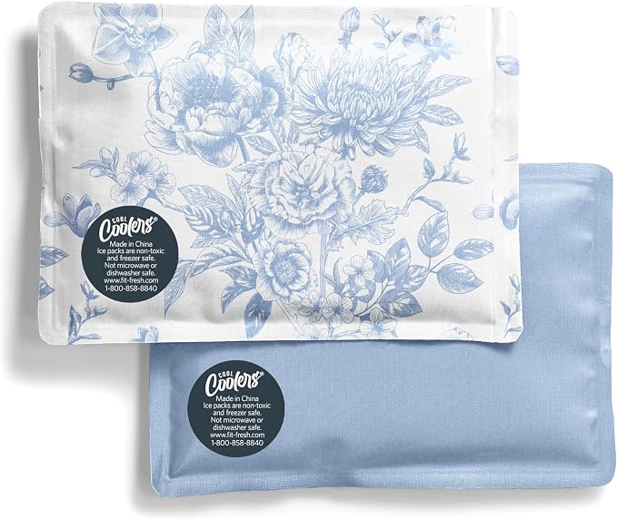 Fit & Fresh Cool Coolers 2 Pack Soft Ice for Lunch Bags, Flexible Stretch Nylon, Durable, Reusable Lunch Box Ice Packs, Soft Ice, Reusable Freezer Packs, Lunch Ice, Easy to Clean, Blue Floral