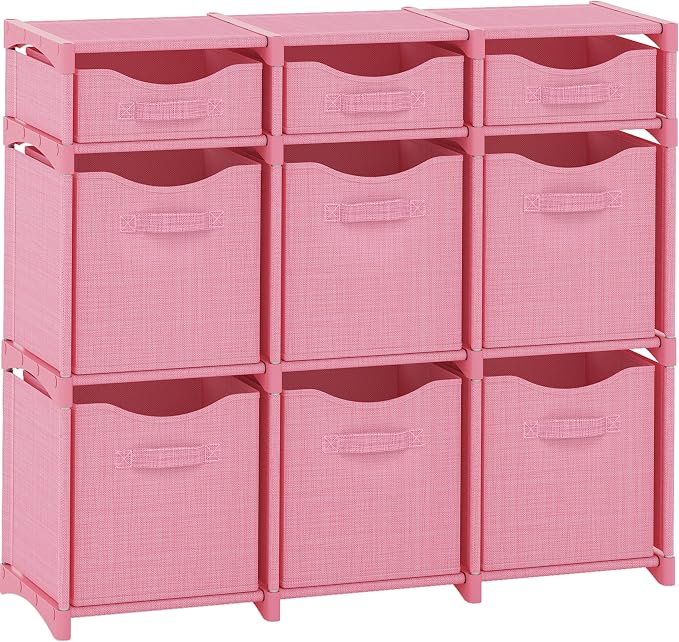 Cube Storage Organizer with 9 Storage Bins Included – Storage Cubes for Home Organization, Toy Storage, Office Storage, Living Room Storage, and General Storage Solution (Pink)