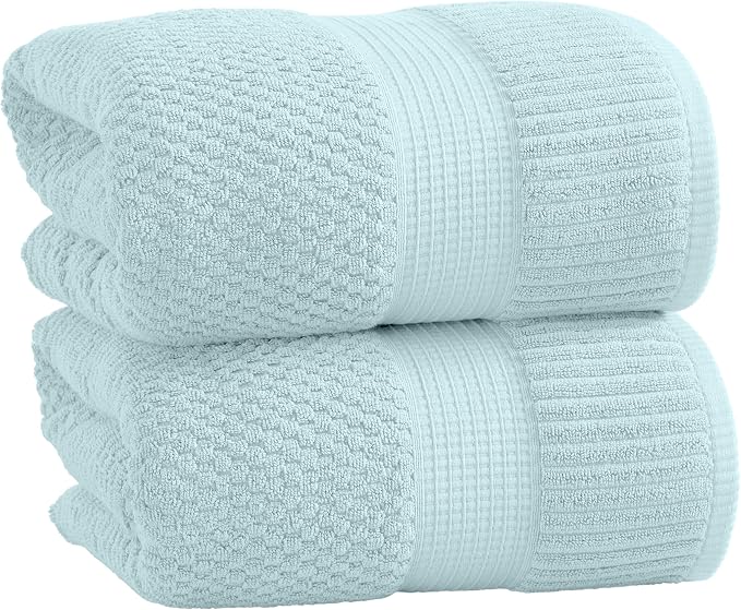 NY Loft 100% Cotton 2-Pack Oversized Bath Towel Set | Seafoam | Quick-Dry | Two Oversized 35" x 70" Bath Towels / Bath Sheets | Super Absorbent | Designer-Styled Texture