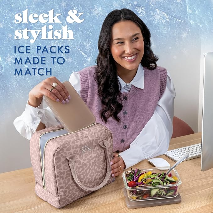 Cool Coolers by Fit & Fresh 4 Pack XL Slim Ice Packs, Quick Freeze Space Saving Reusable Ice Packs for Lunch Boxes or Coolers