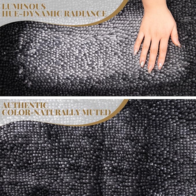 Bathroom Rugs Mat 60 x 36, Soft Absorbent Chenille Bath Rugs, Rubber Backing Bath Mats for Bathroom Floor, Tub, Shower, Bedroom, Home Decor Accessories, Quick Dry Machine Washable, Dark Grey
