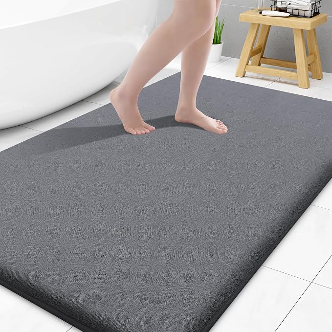 Smiry Memory Foam Bath Mat 40x32, Extra Soft and Absorbent Bathroom Mats, Non Slip Washable Carpet for Floor, Shower and Tub, Dark Grey