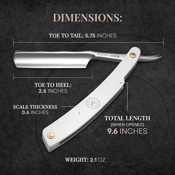 Naked Armor Merlin Straight Razor Kit, Japanese Stainless Steel Shaving Set | 7-Pc Shave Ready Wet Shaving Kit, 7/8" Barber Straight Edge Razor Set, Strop, Paste, Brush, Soap, Sheath, Box, Gifts for Men