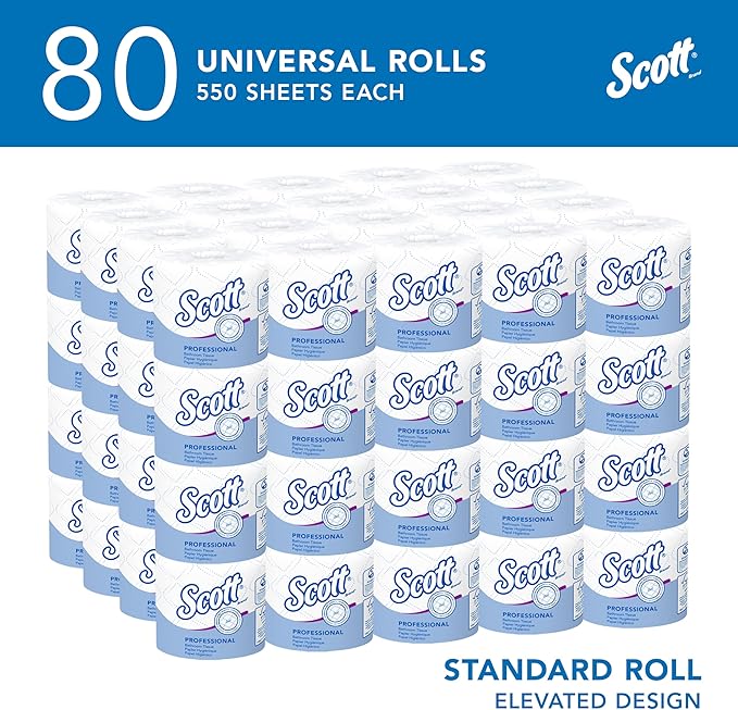 Scott Professional Standard Roll Toilet Paper, Bulk (04460), 2-Ply, Elevated Design, White, Individually Wrapped (80 Rolls of 550 Sheets, 44,000 Sheet Total)