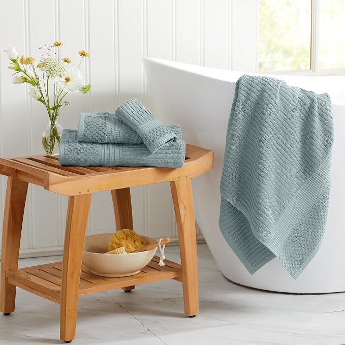 Springtree Home 100% Cotton Bath Towel Set | 6-Piece Set | Silver Blue | Absorbent & Quick-Dry Bathroom Towels | Textured and Durable Cotton Towels for Bathroom | OEKO-TEX | Krista Collection