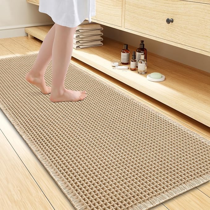 Smiry Waffle Bath Mat 60x24, Extra Soft Absorbent Bathroom Rugs, Non Slip Machine Washable Quick Dry Bath Rugs for Bathroom Floor, Tub, Shower, Home Decor Accessories, Brown