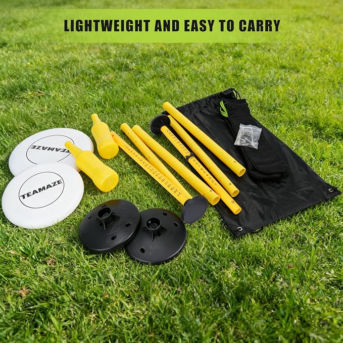 Flying Disc Game Set with Height-Adjustable Poles & Score Tracker | Outdoor Bottle Toss Game for Beach, Lawn, Camping, Polish Horseshoes Set for Family & Friends Party Games