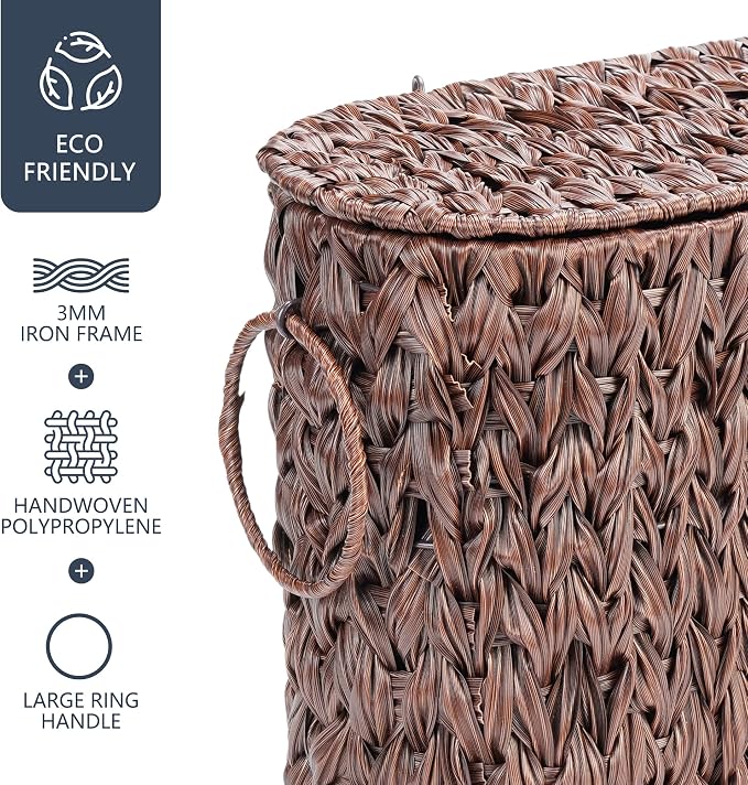 Coeusy Toilet Paper Basket with Lid, Wicker Basket for Bathroom Organizers and Storage, Holds Up to 6 Mega Rolls, Decorative Hand-Woven Rattan Bathroom Decor Accessories, Brown