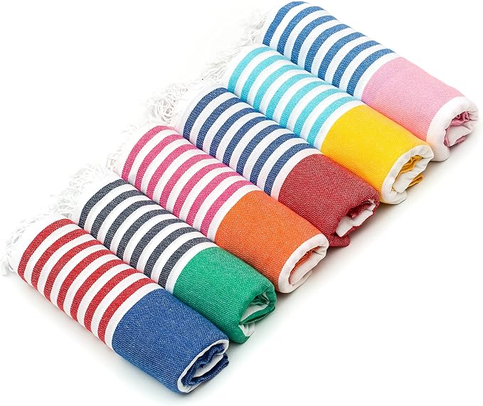 HAVLULAND Turkish Beach Towel, Set of 6, Oversized 72"L x 40"W, 100% Cotton | Sand-Free, Quick-Dry, Lightweight, Absorbent, Reversible, Towels Ideal for the Beach, Pool, Bath, Travel, Yoga, Gym, and Spa