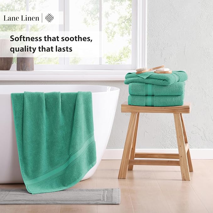 LANE LINEN 100% Cotton Bath Towels 4 Pack (30"x60") - Zero Twist, Mercerized Cotton Large Towel Set for Bathroom - Quick Dry, Soft & Absorbent Bath Towel Sets - Oeko Tex Certified, Pre Shrunk- Teal