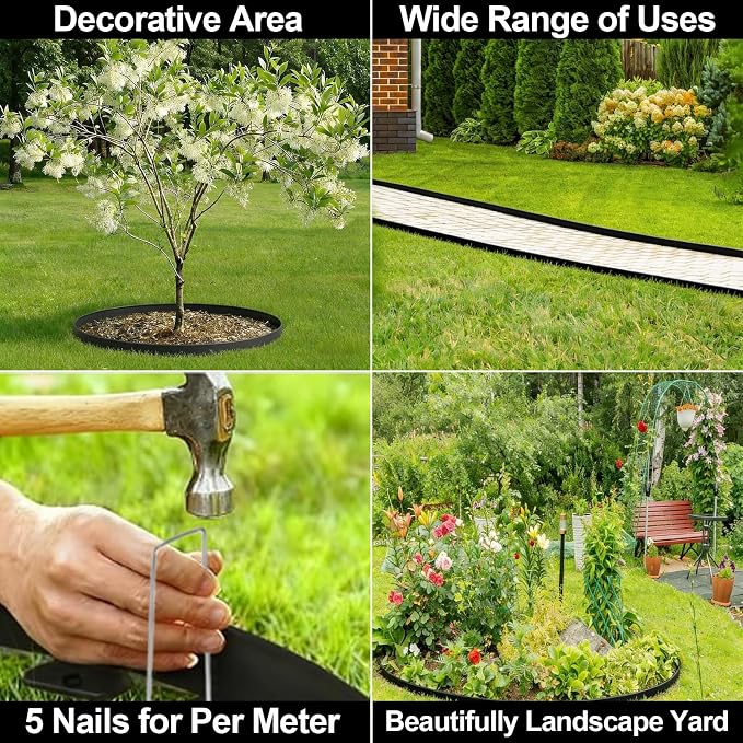 Landscape Edging 3in*98FT,Garden Edging Border with 150 Pcs Metal Spikes | Flexible Lawn Edging for Landscape, Garden, Flower Beds, Lawn, Yard, Pathway, Paver Edge-Black