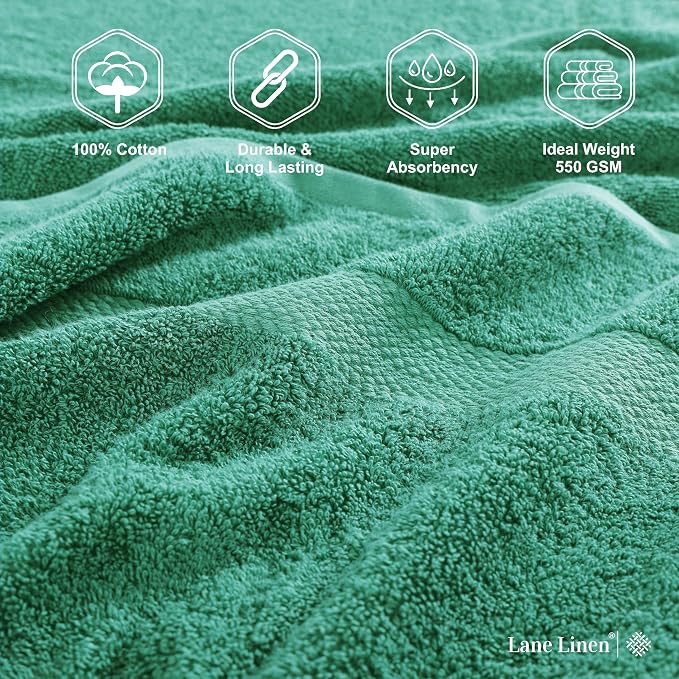LANE LINEN Bath Towels Pack of 4 (28"x54") - 100% Ring Spun Cotton Bathroom Towel Set - Reinforced Edges, Quick Dry, Soft & Absorbent Large Bath Towels - Lightweight, Perfect for Daily Use - Emerald
