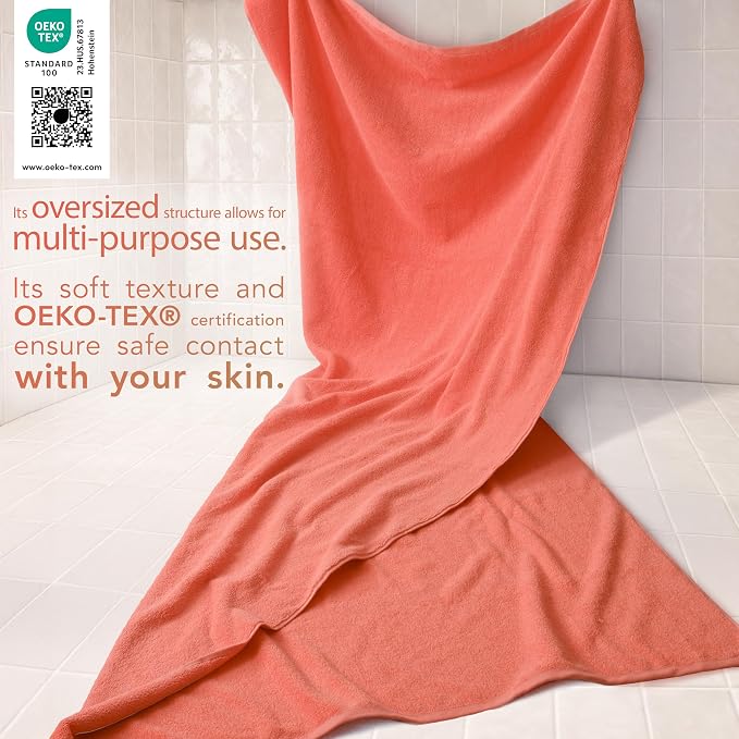 Cotton Paradise 100% Cotton Turkish Towel, Soft Absorbent Quick Dry, 40x80 Oversized Bath Sheet Towel, Coral