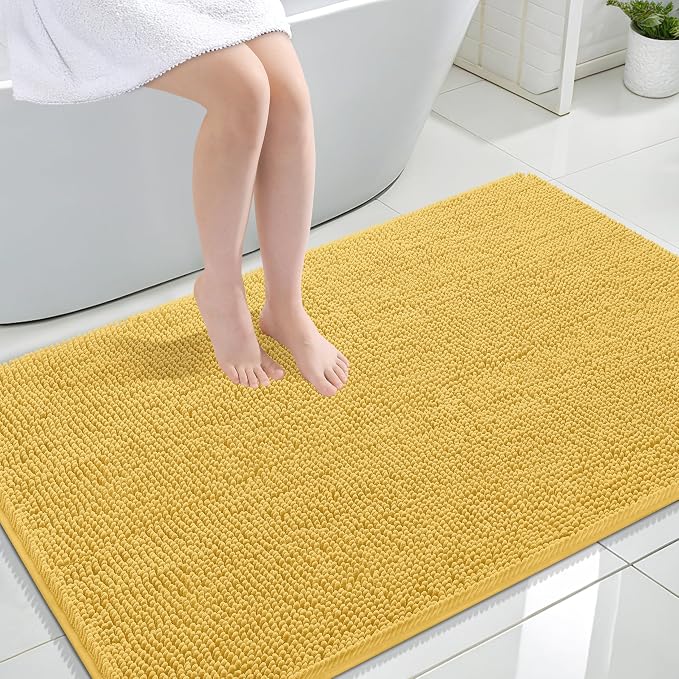 OLANLY Large Bathroom Rugs 44x32, Extra Soft Absorbent Chenille Bath Rugs, Rubber Backing Quick Dry, Machine Washable Bath Mats for Bathroom Floor, Tub and Shower, Home Decor Accessories, Yellow