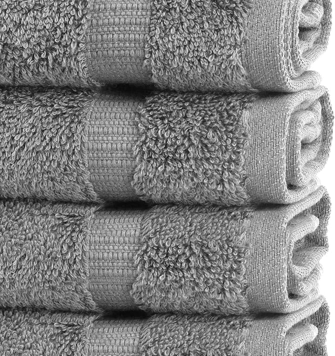 Chakir Turkish Linens 12 Piece Washcloth Set, 100% Cotton Luxury Turkish Washcloths for Bathroom, Soft Absorbent Washcloths, 13 x 13 Inches, Gray