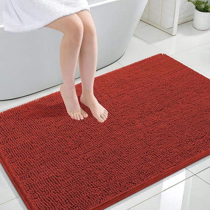 OLANLY Large Bathroom Rugs 44x32, Soft Absorbent Chenille Bath Rugs, Rubber Backing Quick Dry, Machine Washable Bath Mats for Bathroom Floor, Tub and Shower, Home Decor Accessories, Rustic Terracotta