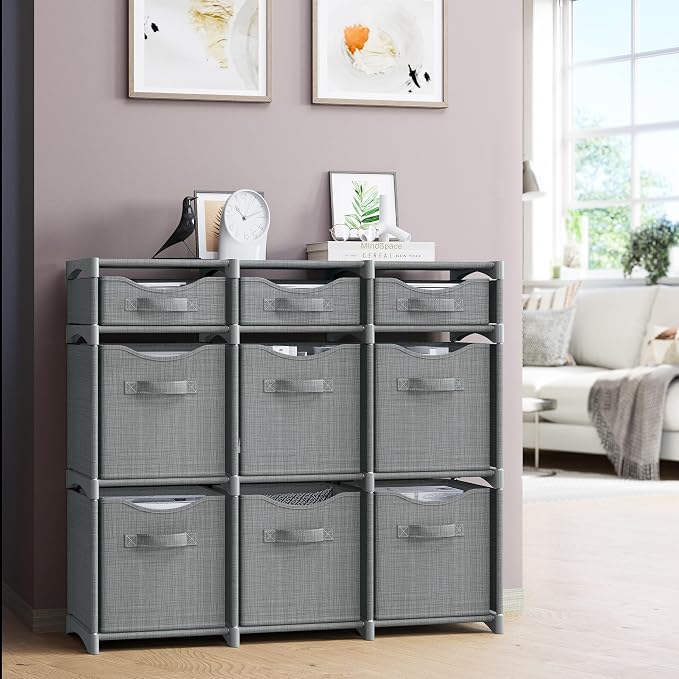 Cube Storage Organizer with 9 Storage Bins Included – Storage Cubes for Home Organization, Toy Storage, Office Storage, Living Room Storage, and General Storage Solution (Grey)