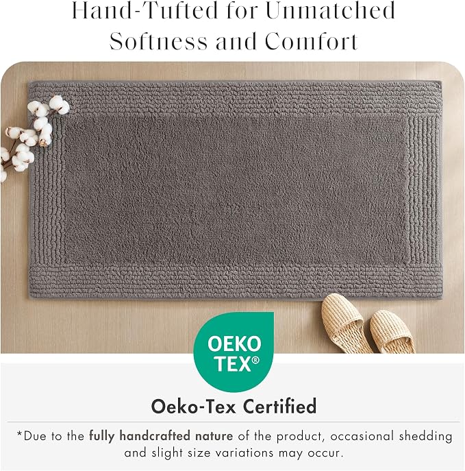 Madison Park Splendor Reversible 100% Cotton Bath Rug, 17 x 24, Charcoal | Tufted Bathroom Mat, 3000 GSM, Hotel Quality, Luxurious Plush, Medium Pile, Absorbent, Quick Dry, OEKO-TEX, Shower Room Décor
