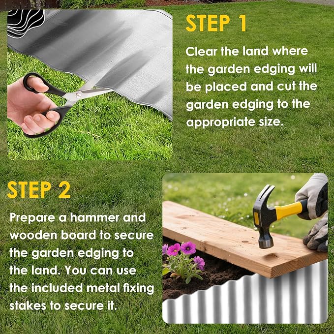 Vehipa Garden Edging Brooder for Landscaping 10" x 30 Ft Corrugated Silver | Landscape Edging, Garden Bed Lawn for Flower Bed, Landscape Border for DIY Lawn, Yard