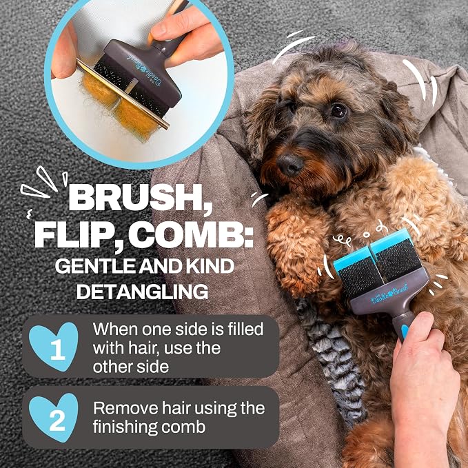 The Doodle Brush, Slicker Brush for Dogs, Dual Head Dog Hair Brushes, Flexible Head Slicker for Dogs, Poodle, Labradoodle, Sheepadoodle, Tangle-Free Grooming, Healthy & Shiny Coat Pet Brushes