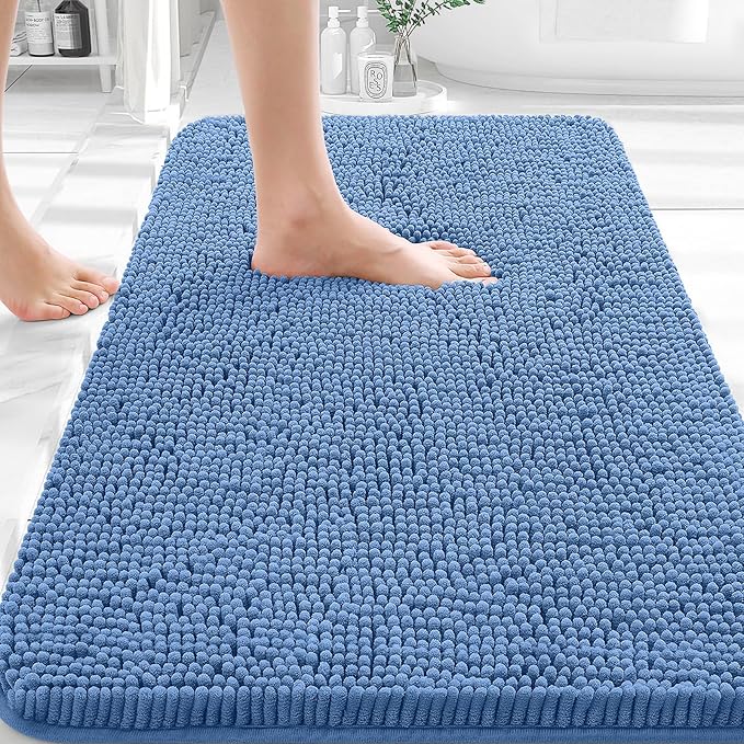 OLANLY Bathroom Rugs 35x24, Extra Soft Absorbent Chenille Bath Rugs, Rubber Backing Quick Dry, Machine Washable Bath Mats for Bathroom Floor, Tub and Shower, Home Decor Accessories, Cornflower Blue