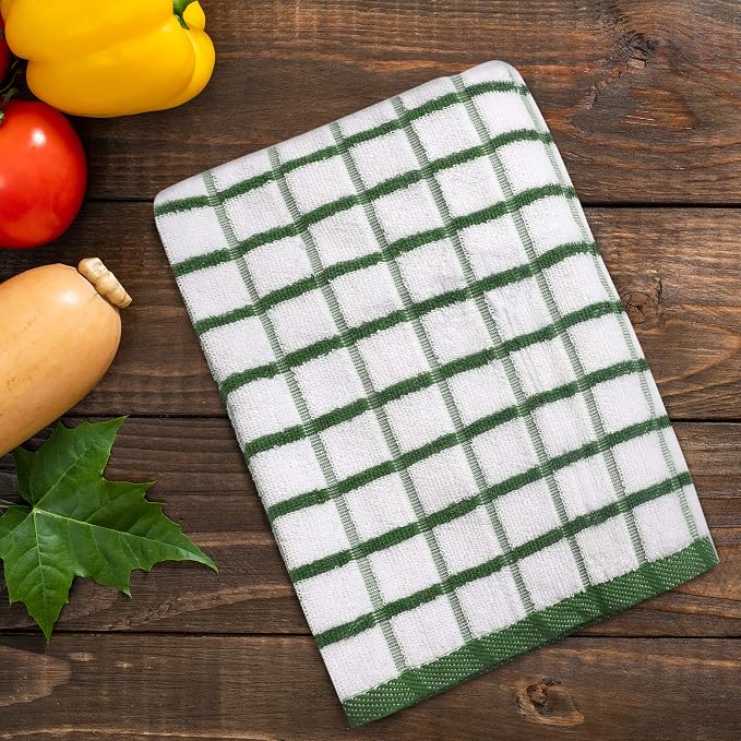 Urban Villa Kitchen Towels Cotton Dish Towels 20”x30” (Set of 3) Green Wht